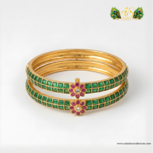pure jadau kundan green stone bangles