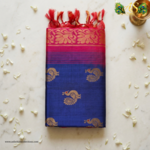 pure handloom pattu saree in royal blue with pink zari border